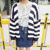 Icon 1448531002 mihoshop ulzzang korean korea women fashion clothing stripe casual loose cardigan coat sweater female g36 free