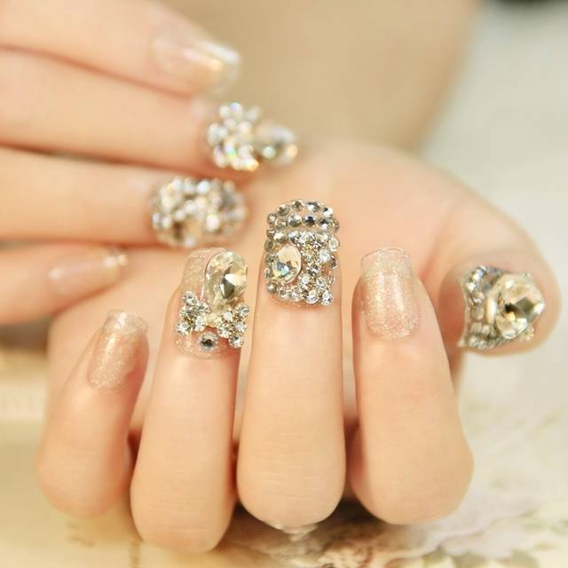 1449214859 high quality wedding bride nail tips shining crystal stones women style false nails design nails beauty