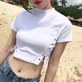 Icon yougeman 2018 summer woman t shirt korean ulzzang harajuku split bandage slim sexy short sleeve crop.jpg 640x640