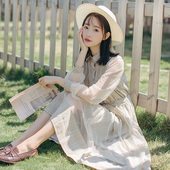 Icon 2018 women s japan harajuku ulzzang plaid stitching mesh office beach long dress female cute korean