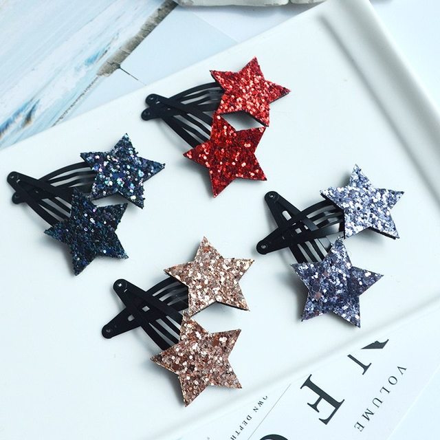 Boutique 30pairs fashion cute glitter star bb hairpins solid kawaii star hair clips barrettes headware hair
